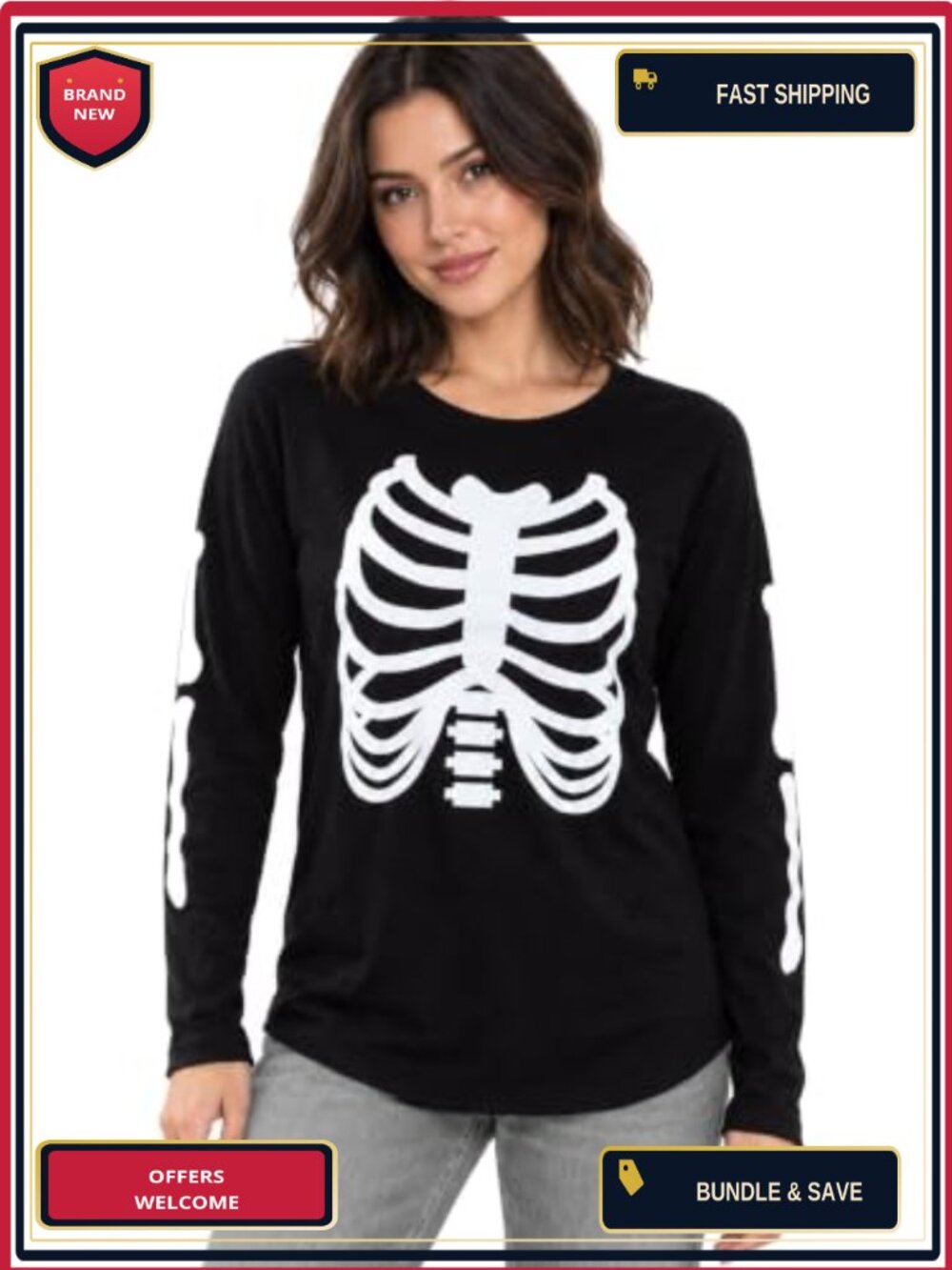 Tipsy Elves Skeleton Costume Shirt Womens Ribcage Halloween Tee